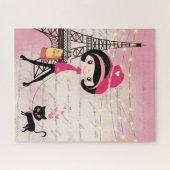 Puzzle Cute Girl and Cat à Paris Tour Eiffel (Horizontal)