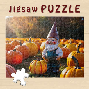 Puzzle Cute Gnome dans un champ de citrouilles ambiance a