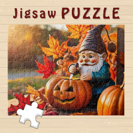 Puzzle Cute Gnome sculptant des citrouilles ambiance d'Au