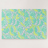 Puzzle Cute green yellow floral pattern ceramic tile (Horizontal)