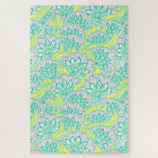 Puzzle Cute green yellow floral pattern ceramic tile (Vertical)