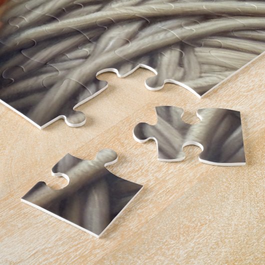 Puzzle Cute Grey Kitten Napping dans les boules de fils (Côté)