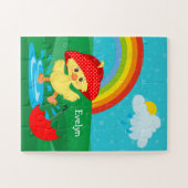 Puzzle Cute Happy Duck in Rain with Rainbow (Horizontal)