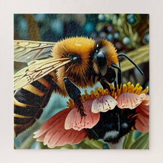 Puzzle Cute Honney Bee sur un pollen collectant des fleur (Vertical)