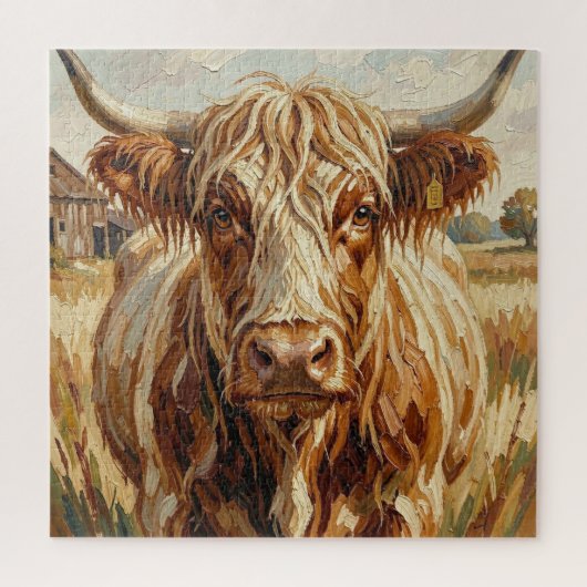 Puzzle Cute Impasto Cow on Rustic Ranch (Vertical)
