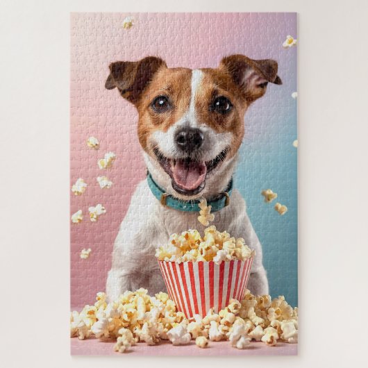 Puzzle Cute Jack Russell Terrier Avec Popcorn (Vertical)