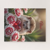 Puzzle Cute January Hedgehog with Garnet Heart (Horizontal)