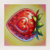 Puzzle Cute Kawaii fraise avec un coeur souriant - (Horizontal)