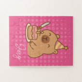 Puzzle Cute Kids Capybara eating cake Birthday (Horizontal)