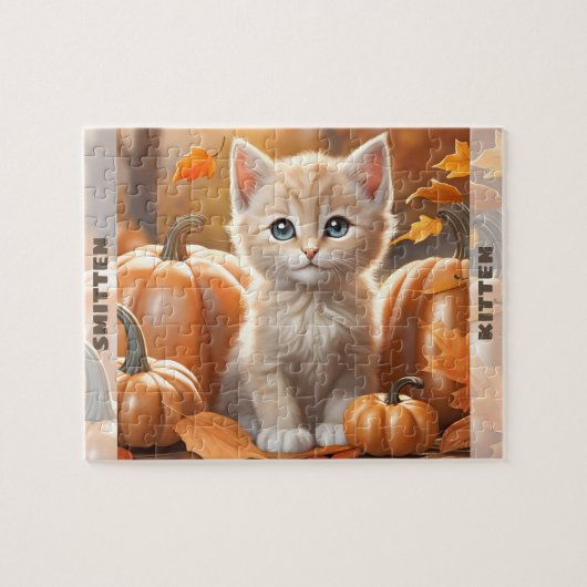 Puzzle Cute Kitten Chat Citrouille Automne Automne Automn (Horizontal)