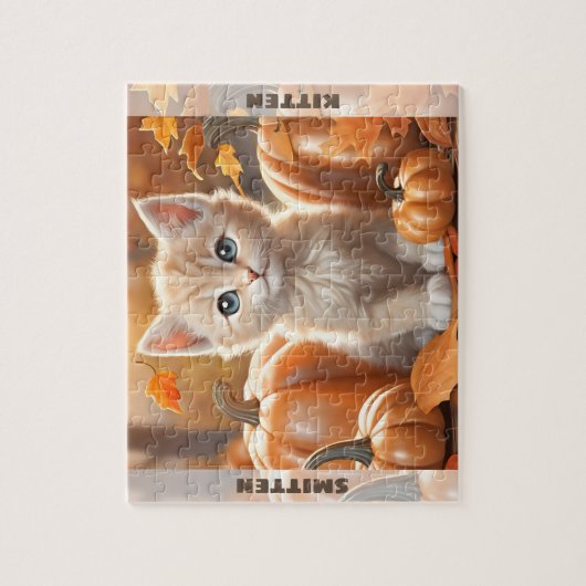 Puzzle Cute Kitten Chat Citrouille Automne Automne Automn (Vertical)