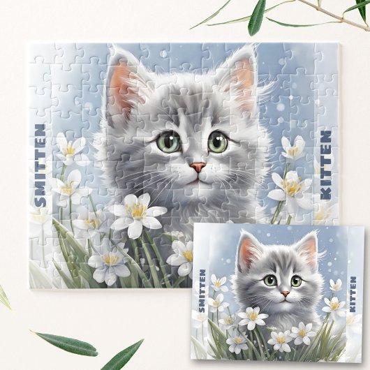 Puzzle Cute Kitten Chat Hiver Printemps Floral Nom person