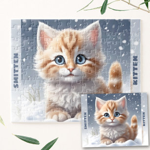 Puzzle Cute Kitten Chat Neige hiver Nom personnalisé