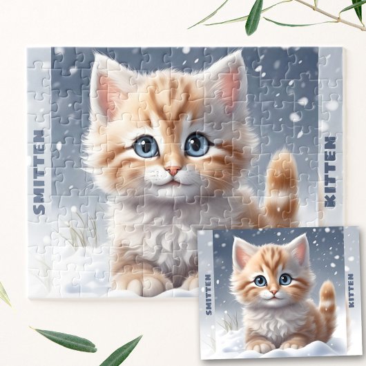 Puzzle Cute Kitten Chat Neige hiver Nom personnalisé