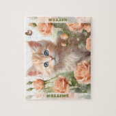 Puzzle Cute Kitten Chat Rose Floral été Nom personnalisé (Vertical)