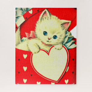 Puzzle Cute Kitten Coeur Vintage Chat Retro Kitty