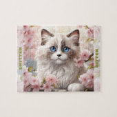 Puzzle Cute Kitten Ragdoll Chat Printemps Floral Nom pers (Horizontal)