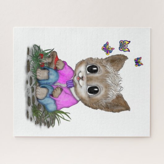 Puzzle Cute Kitty Chat et Papillon (Horizontal)