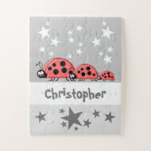 Puzzle Cute ladybugs stars name grey kids (Vertical)