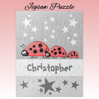 Puzzle Cute ladybugs stars name grey kids