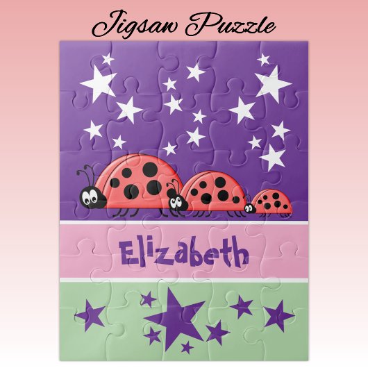 Puzzle Cute ladybugs stars name purple kids
