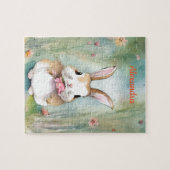 Puzzle Cute Lapin Lapin Pastel Aquarelle Fleurs de printe (Horizontal)