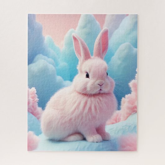 Puzzle Cute Lapin Rose Coton Bonbons Nuages (Vertical)