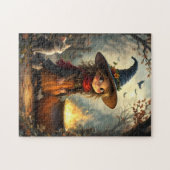 Puzzle Cute little witch in forest with witch's cauldron (Horizontal)