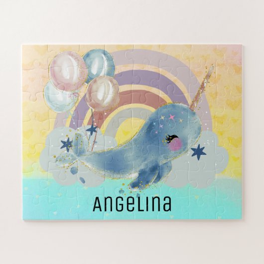 Puzzle Cute Magical Sea Unicorn Custom Name  (Horizontal)