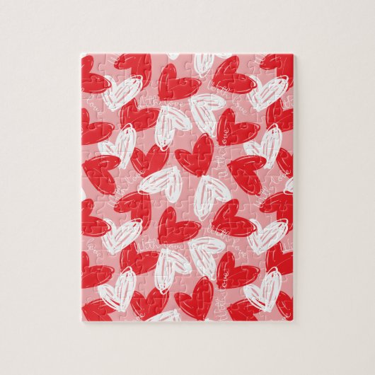 Puzzle Cute Modern red and white hearts pattern (Vertical)