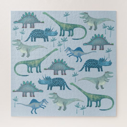 Puzzle Cute Motif de dinosaure bleu préhistorique (Vertical)