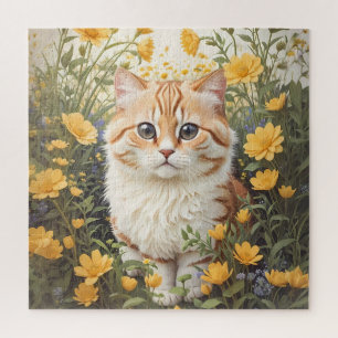 Puzzle Cute Munchkin Chat Et Fleurs De Tasse À Beurre