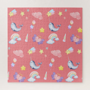 Puzzle Cute Narwhal Fish Unicorn Arc en ciel fille Motif