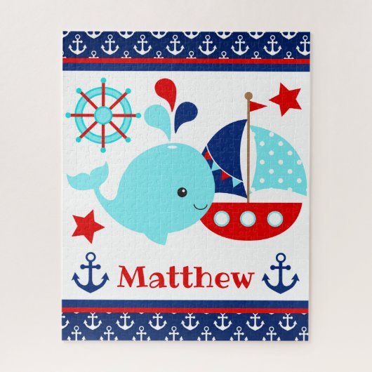 Puzzle Cute Nautical Blue Whale et Ancres Motif (Vertical)