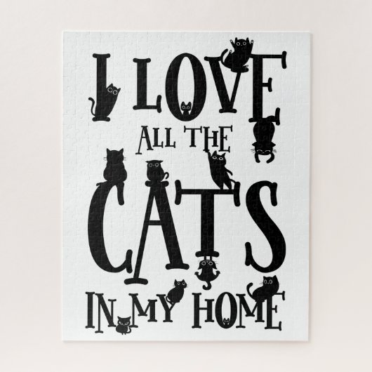 Puzzle Cute Noir et blanc J'aime tous les chats dans ma m (Vertical)