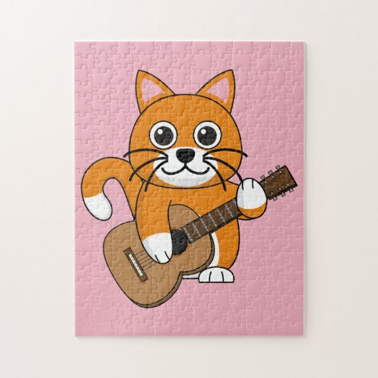 Puzzle Cute Orange Chat Blanc Jouer Caricature Guitare (Vertical)