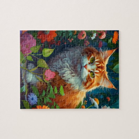 Puzzle Cute Orange Chat en Fleurs (Horizontal)
