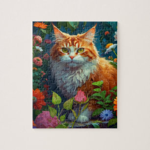 Puzzle Cute Orange Chat en Fleurs