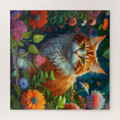 Puzzle Cute Orange Chat en Fleurs (Horizontal)