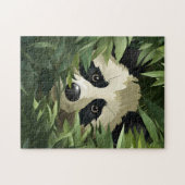 Puzzle Cute panda ours derrière des feuilles en bambou (Horizontal)
