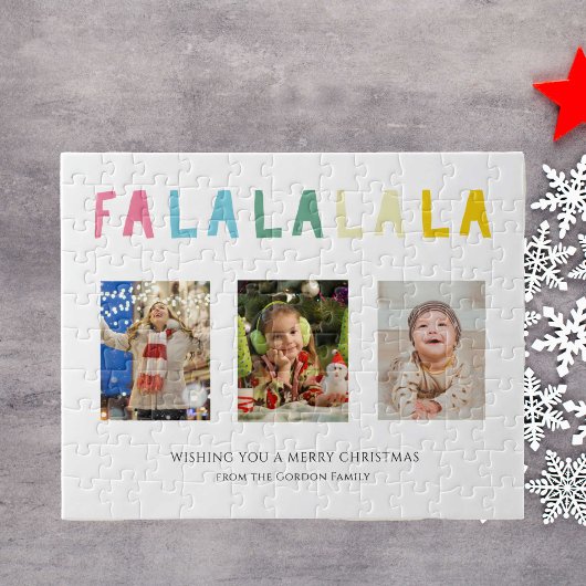 Puzzle Cute Pastel Christmas Fa La La 3 Photo Collage