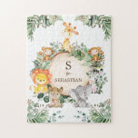 Puzzle Cute Personnalisé Jungle Safari Animaux Monogramme<br><div class="desc">Ce design branché comprend un groupe d'animaux safari mignons et une verdure botanique rustique aquarelle. Personnalisez-le avec le nom de votre enfant en cliquant sur le bouton "Personnaliser".</div>