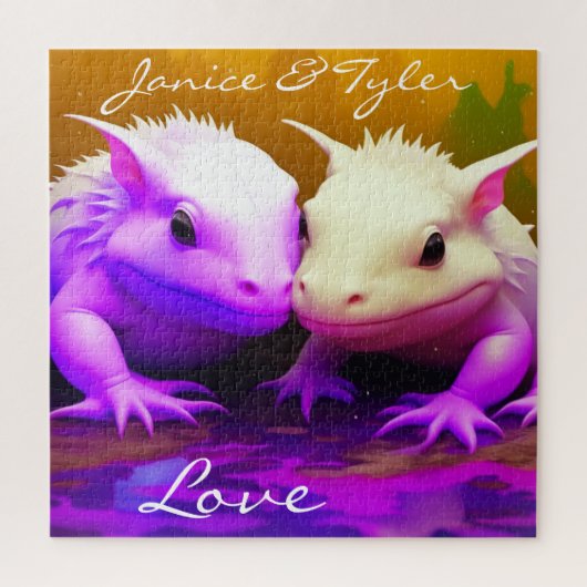 Puzzle Cute personnalisée Axolotl Couple Amour art IA (Vertical)