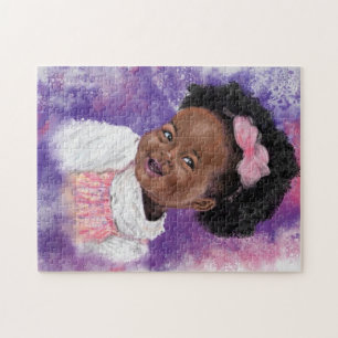 Puzzle Cute Petite Fille Avec Ruban Rose - Aquarelle Art
