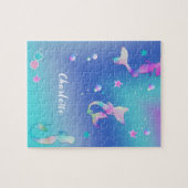 Puzzle Cute Pink Purple Teal Mermaids Girly Personalized (Horizontal)