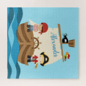 Puzzle Cute Pirate Boys & A Big Ship Nom personnalisé (Horizontal)