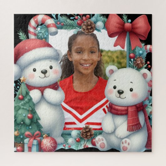 Puzzle Cute Polar Bears Christmas Peppermint Photo (Vertical)