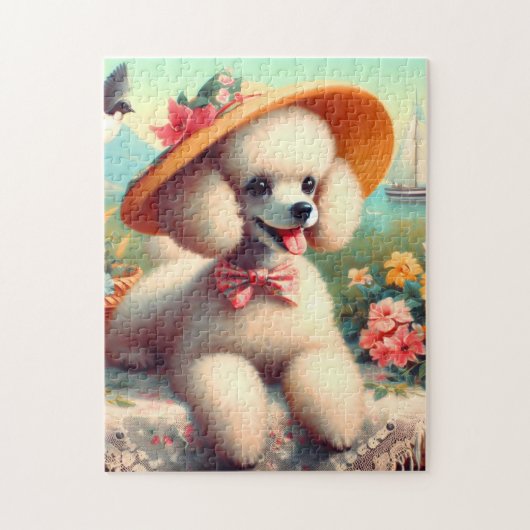 Puzzle Cute Poodle peinture Vintage (Vertical)