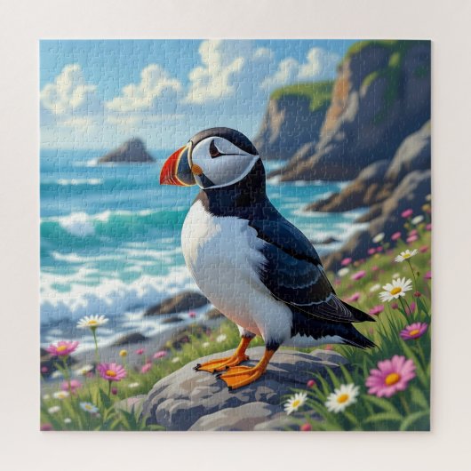 Puzzle Cute Puffin on the Seashore themed (Vertical)
