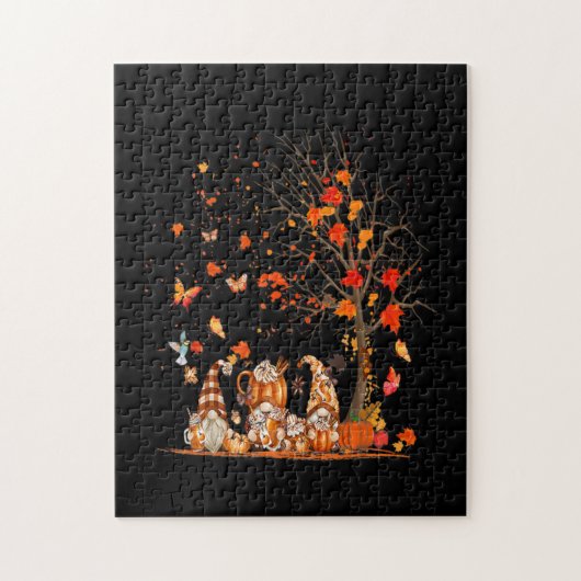 Puzzle Cute Pumpkin Gnomes Autumn Tree Fall Leaves (Vertical)
